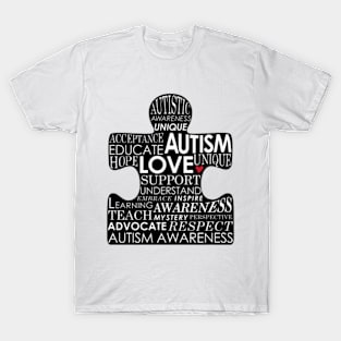 Autism Awareness Puzzle Piece Typography T-Shirt